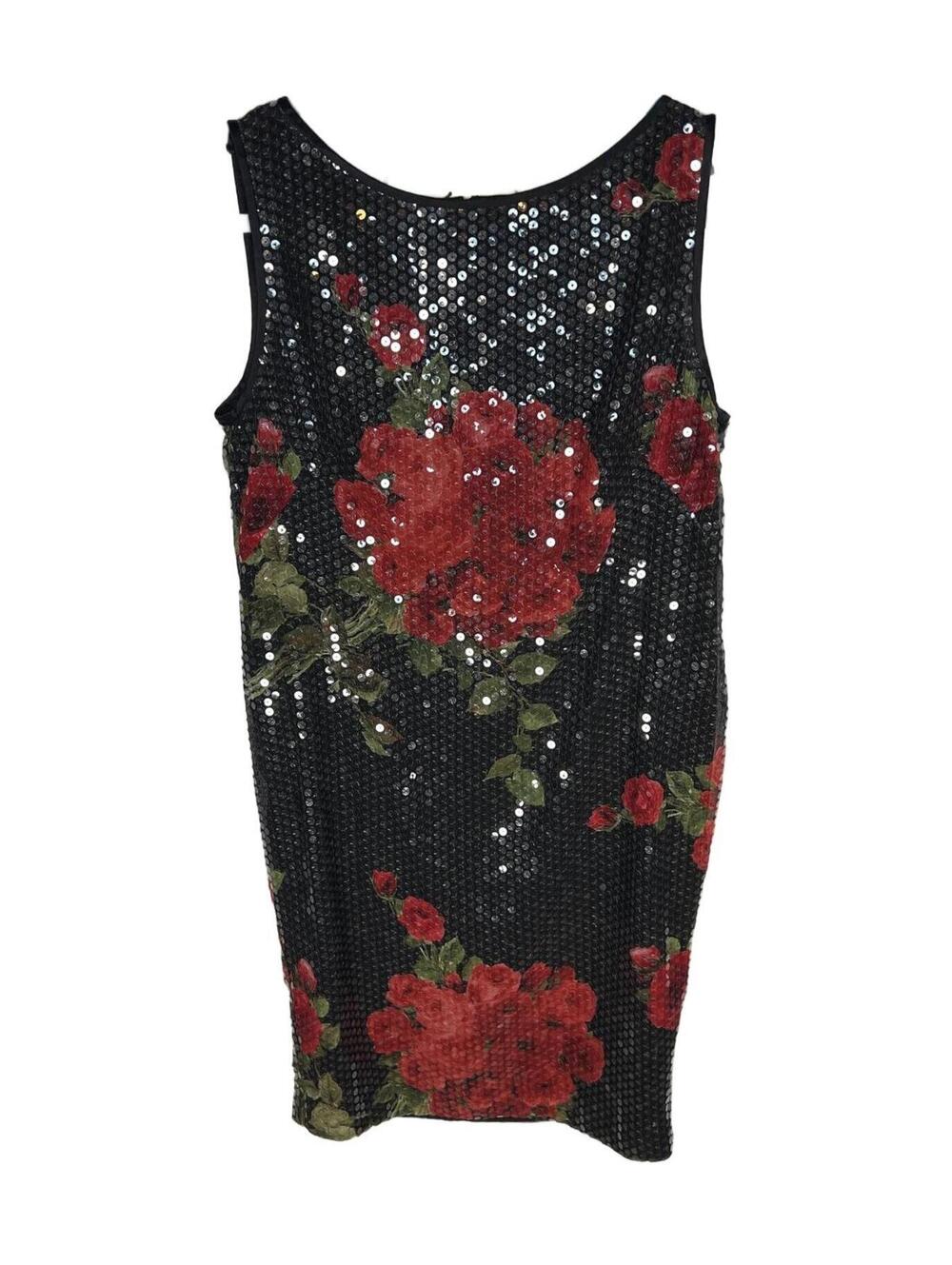 Escada VTG Italian Silk Sequin Rose Mini Dress Mob Wife Romantic Glam  Size 42